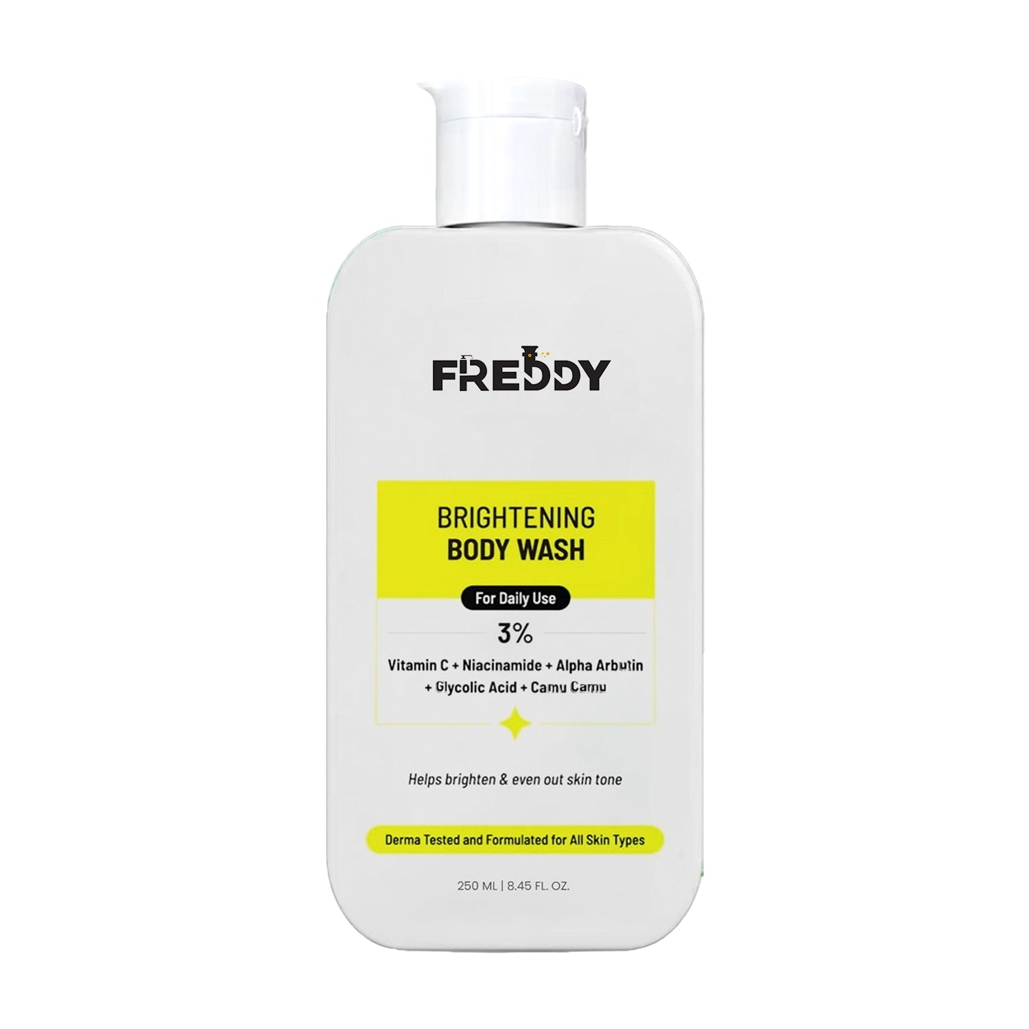 FREDDY Brightening Body Wash With 2% Vitamin C + Niacinamide With Alpha Arbutin & Camu Camu For Men & Women (250 MI
