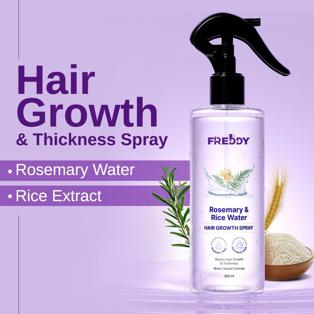 FREDDY Rosemary Water Spray for Hair Growth, Thickness & Hairfall Control, 100% Natural Hair Spray (200 ml)