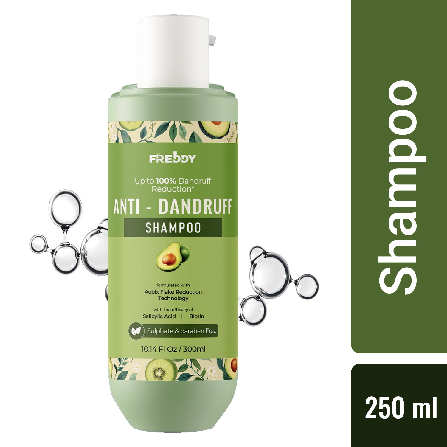 Freddy Anti-Dandruff Shampoo 100%  Dandruff Reduction With Salicylic Acid,  Piroctone Olamine & Biotin - Strengthens &  Nourishes Hair (250 MI