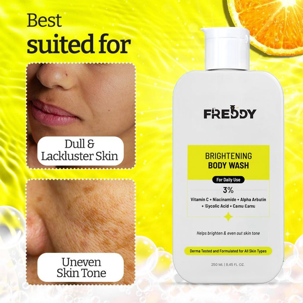 FREDDY Brightening Body Wash With 2% Vitamin C + Niacinamide With Alpha Arbutin & Camu Camu For Men & Women (250 MI
