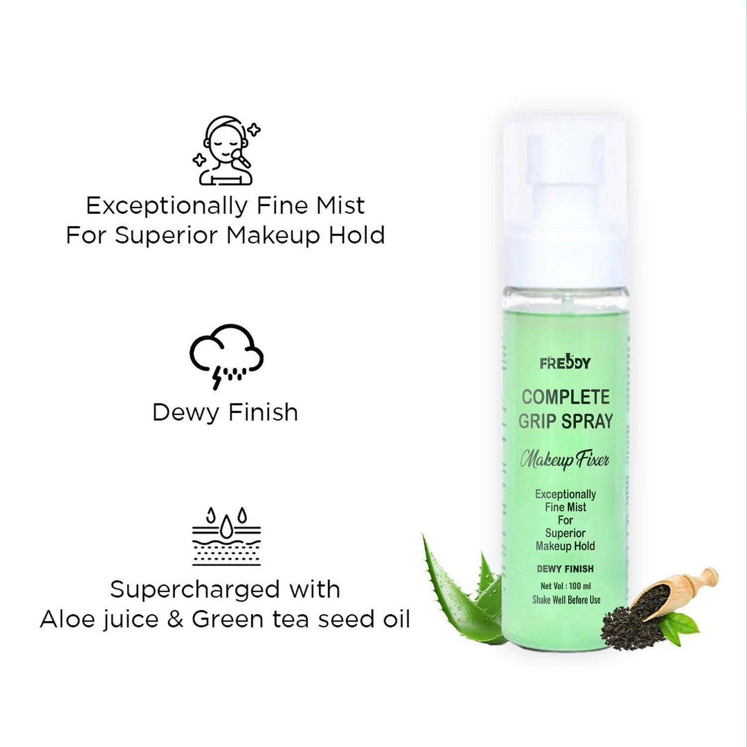 FREDDY Perfect Grip Spray - Makeup Fixer Primer -100  MI (Green) Primer - 100 MI (GREEN)