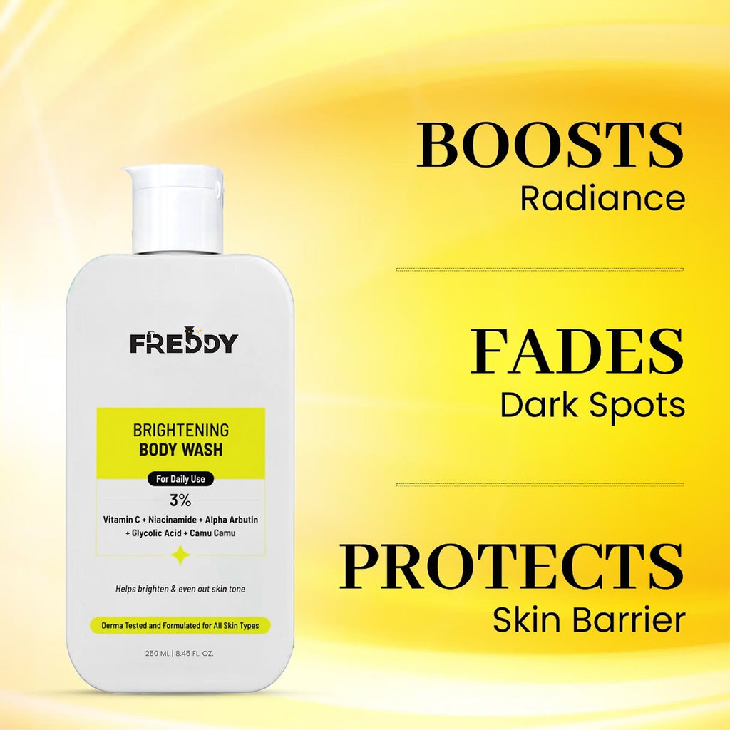 FREDDY Brightening Body Wash With 2% Vitamin C + Niacinamide With Alpha Arbutin & Camu Camu For Men & Women (250 MI