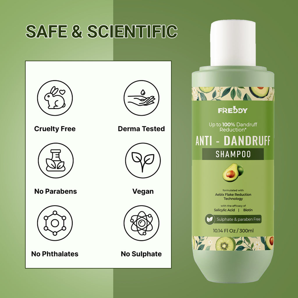 Freddy Anti-Dandruff Shampoo 100%  Dandruff Reduction With Salicylic Acid,  Piroctone Olamine & Biotin - Strengthens &  Nourishes Hair (250 MI