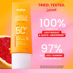 Freddy Vitamin C + E Super Bright Sunscreen SPF 50 PA++++ Water-Light, No White Cast, UVA/UVB + Blue Light Protection For Glowing, Even-Toned Skin (50 MI)