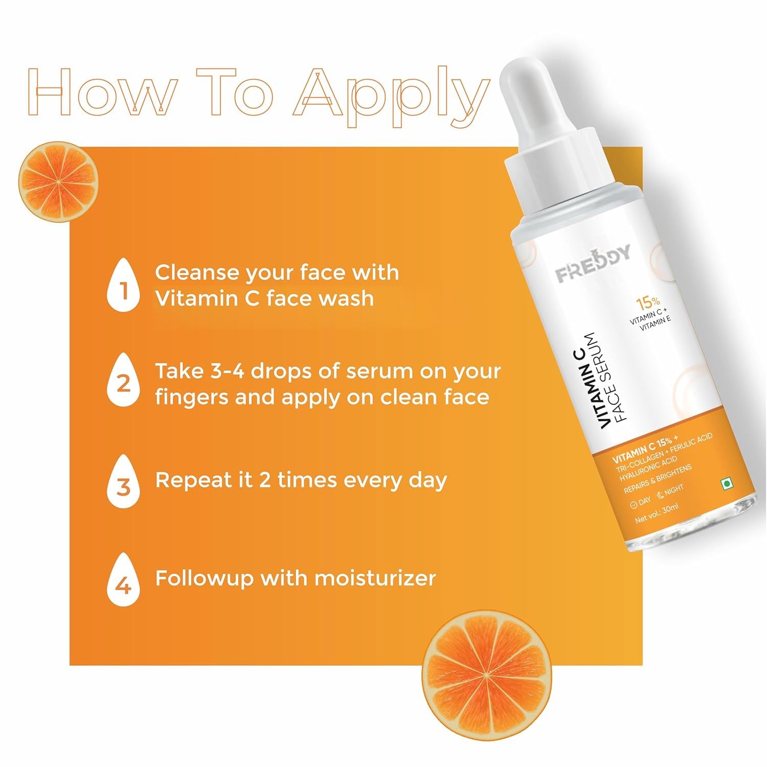 Freddy 15% Vitamin C Serum with Vitamin E &amp; Hyaluronic Acid (30 ml)