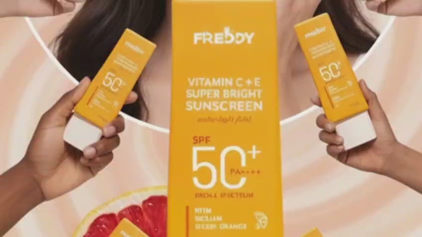 Freddy Vitamin C + E Super Bright Sunscreen SPF 50 PA++++ Water-Light, No White Cast, UVA/UVB + Blue Light Protection For Glowing, Even-Toned Skin (50 MI)